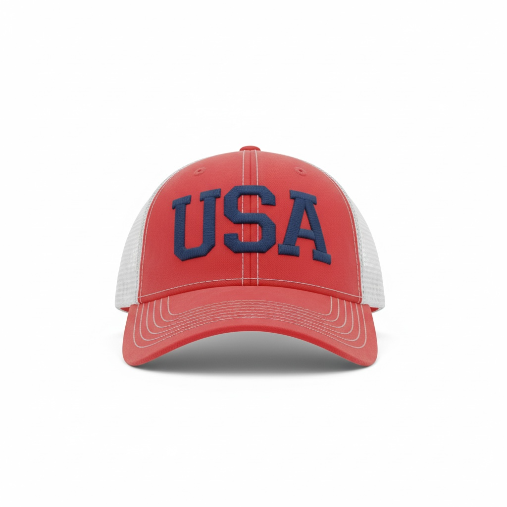 USA Hat -Red&White Hat Blue Embroidery