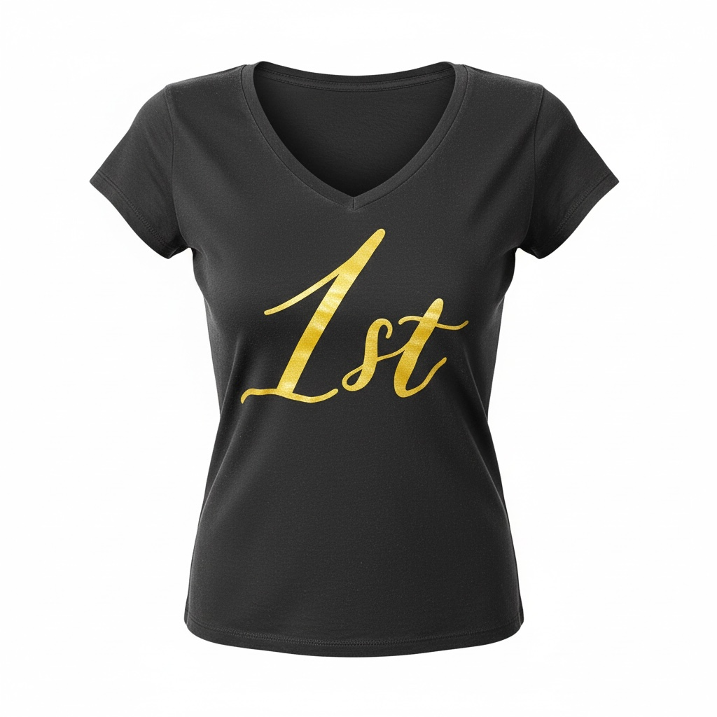 1st Women's Deep V Tee Shirt Navy w/Gold